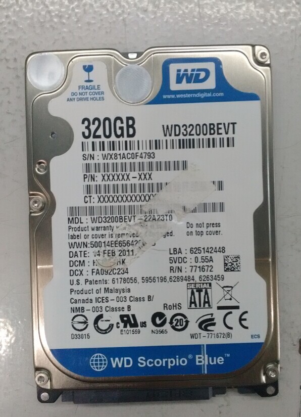 西数数据恢复WD320GB WD3200BEVT-22A23T0,有坏道，数据恢复成功