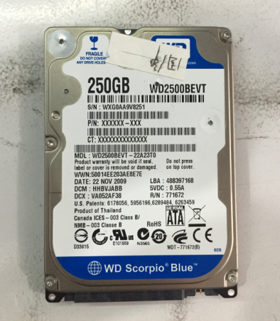 西数数据恢复WD250GB WD2500BEVT-22A23T0,磁头损坏，数据恢复成功