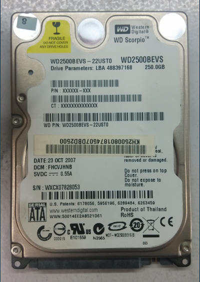 西数数据恢复WD250GB WD2500BEVS-22UST0,不认硬盘，无法进入系统，数据恢复成功