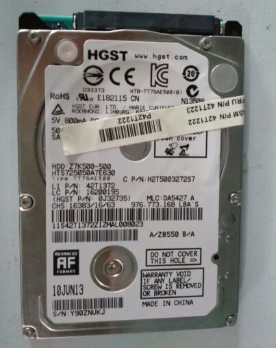 数据恢复日立500GBHTS725050A7E630笔记本硬盘，磁头损坏  开盘数据恢复成功