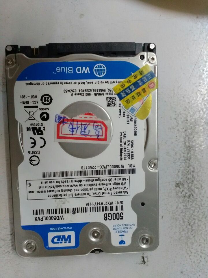 西数数据恢复WD5000LPVT-22V0TT0,磁头损坏，数据恢复成功