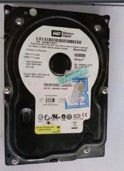 西数数据恢复WD800BB-00JHA0 80GB台式机硬盘，磁头损坏，开盘数据恢复成功