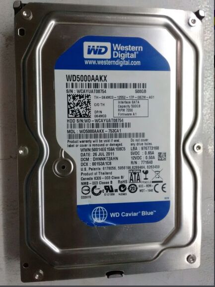 西数数据恢复WD5000AAKX-753CA1台式机500GB硬盘，磁头损坏，开盘数据恢复成功