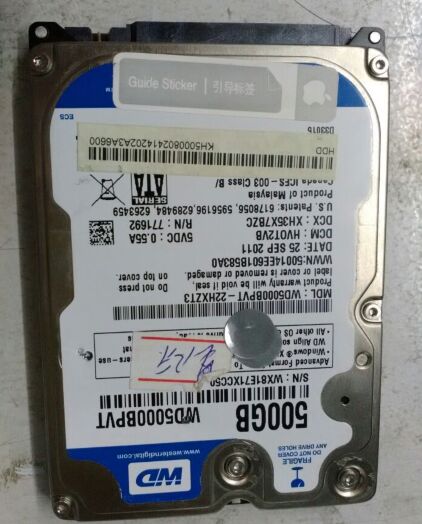 西数数据恢复WD500GB WD5000BPVT-22HXZT3,磁头损坏，开盘数据恢复成功